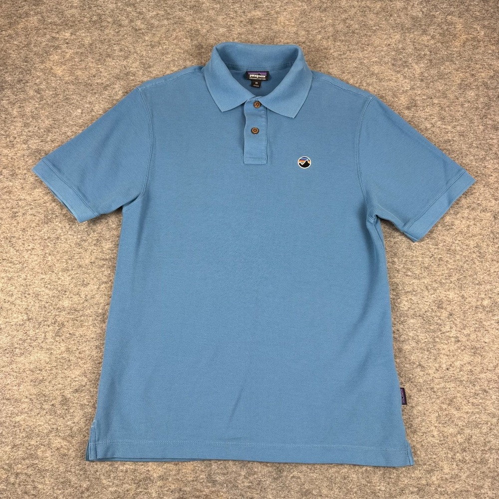 Patagonia Polo Shirt Fitz Roy Organic Cotton Blue Mens XS